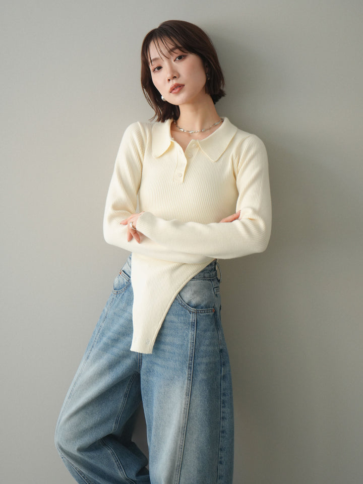 [予約]リブポロニットボディスーツ/ivory