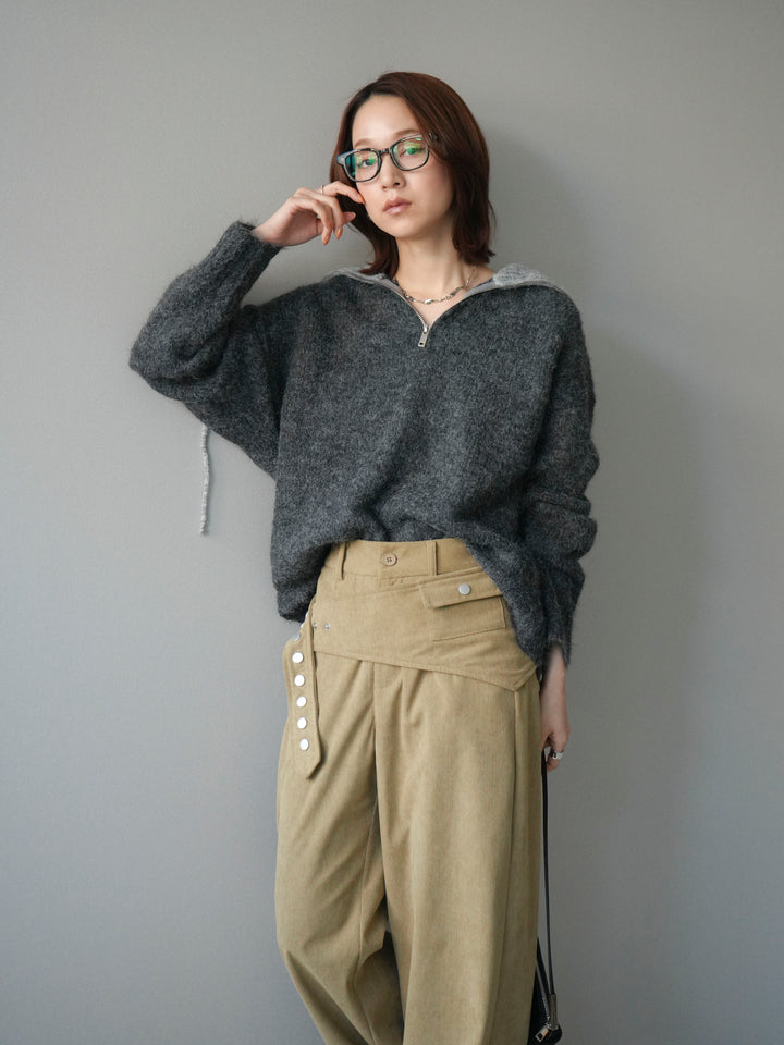 [予約]バイカラージップニットプルオーバー/charcoal