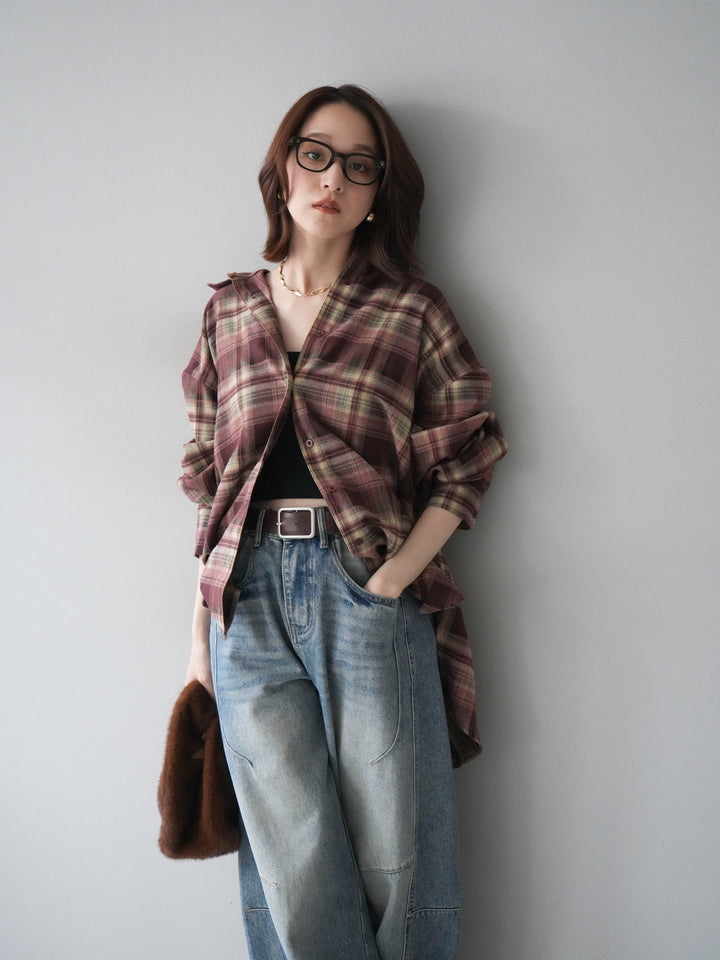 [予約]マルチウェイチェックシャツ/bordeauxbeige