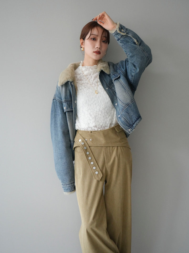 [予約]デニム×ファーステンカラーショートジャケット/lightblue
