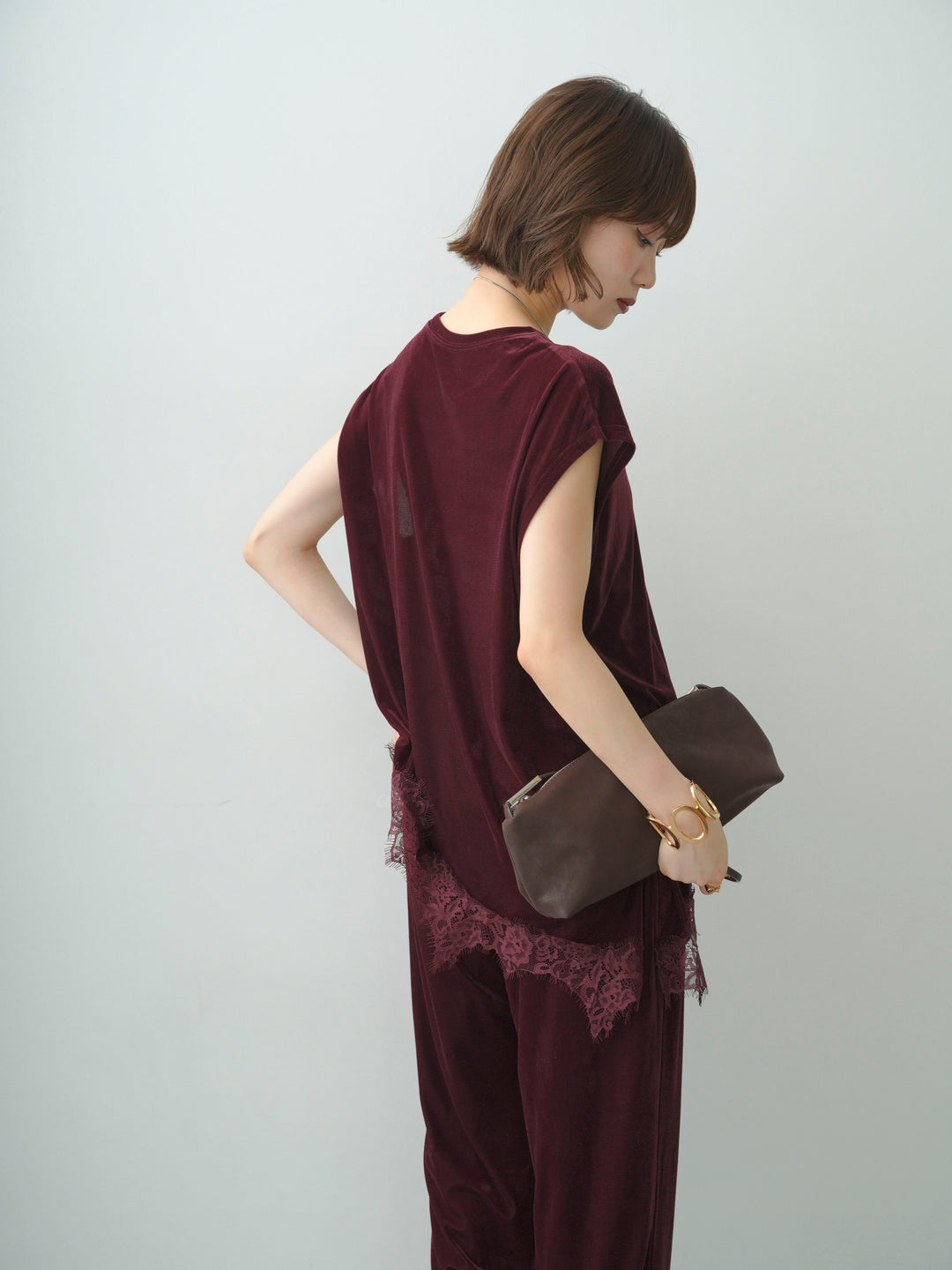 [SET]ベロアレースコンビアシメノースリトップス+ベロアレースコンビアシメノースリトップス(2set)