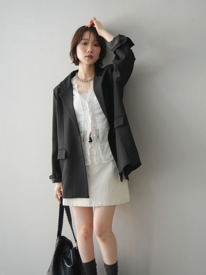 [SET]バックスリットデザインジャケット+ベルト付カーゴミニスカート(2set)