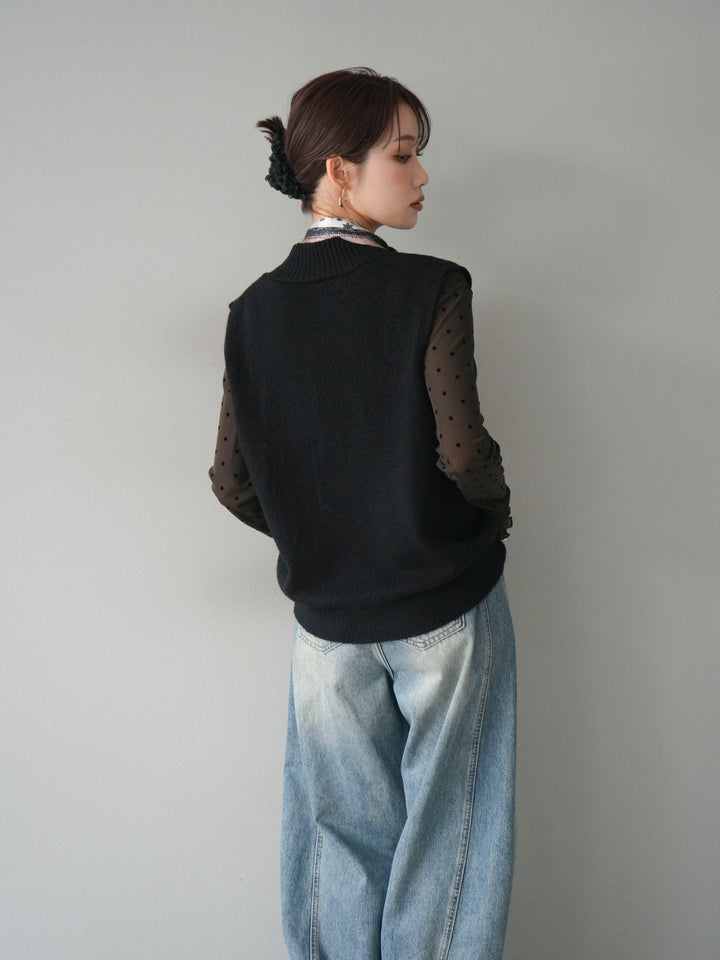 [予約]スカーフ付きニットベスト/black