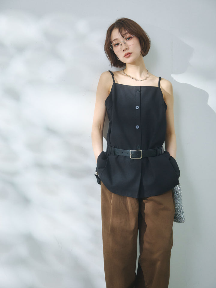 【Allure】[SET]ベルト付テーラードキャミソール+カットオフコットンツイルタックワイドパンツ(2set)