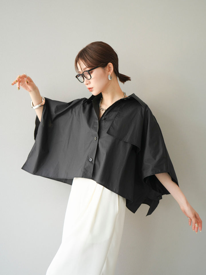 [SET]ポンチョショートシャツ+リネンライクイージーワイドパンツ(2set)