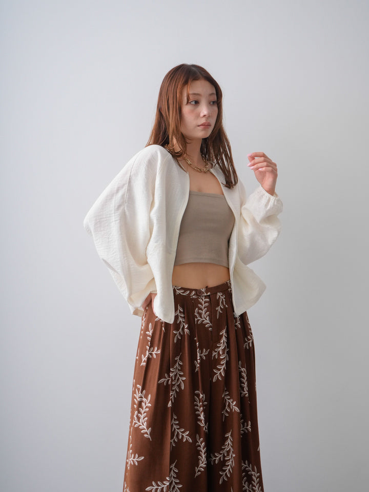 [SET]リネンライクノーカラーブルゾン+リーフプリントタックワイドパンツ(2set)