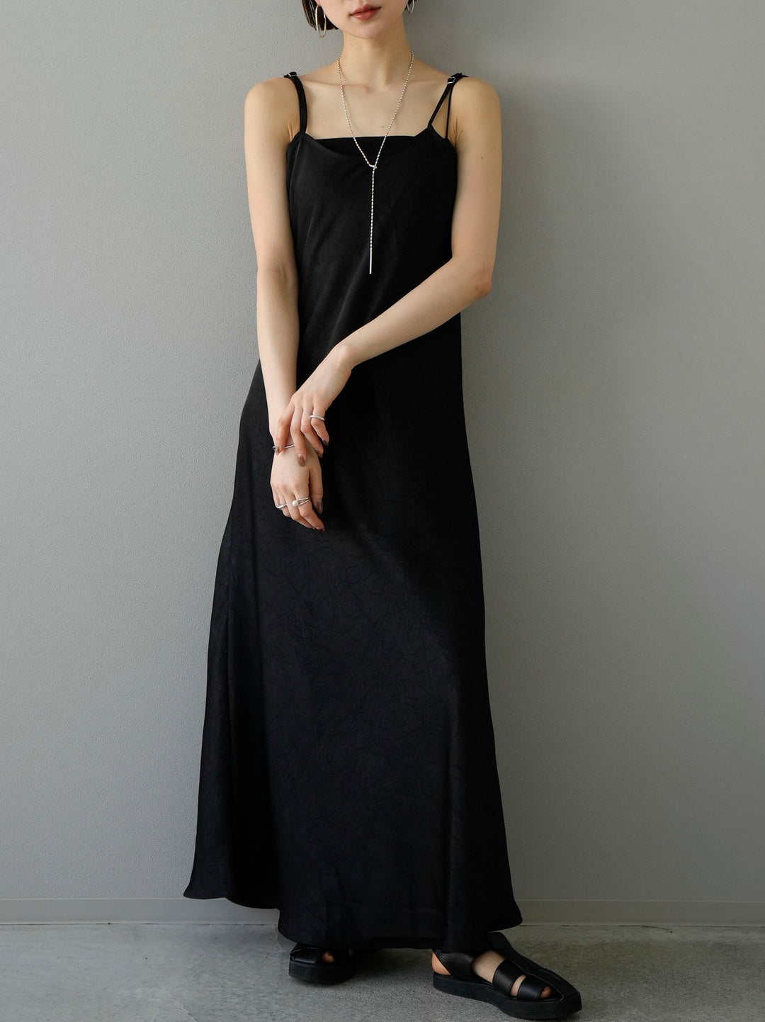 [Pre-order] Crushed Satin Camisole Dress/Black