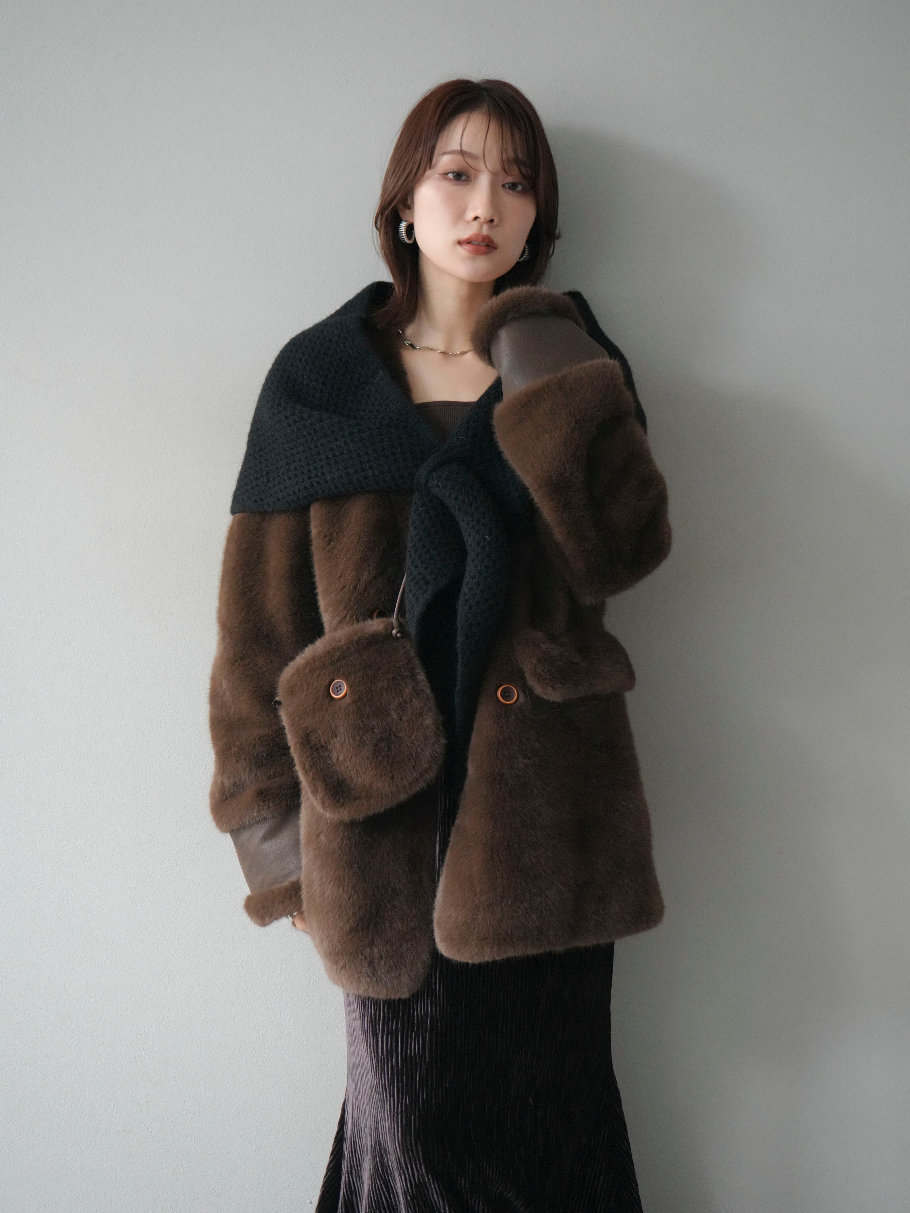 予約]バッグ付エコファーノーカラーコート/brown – Lumier