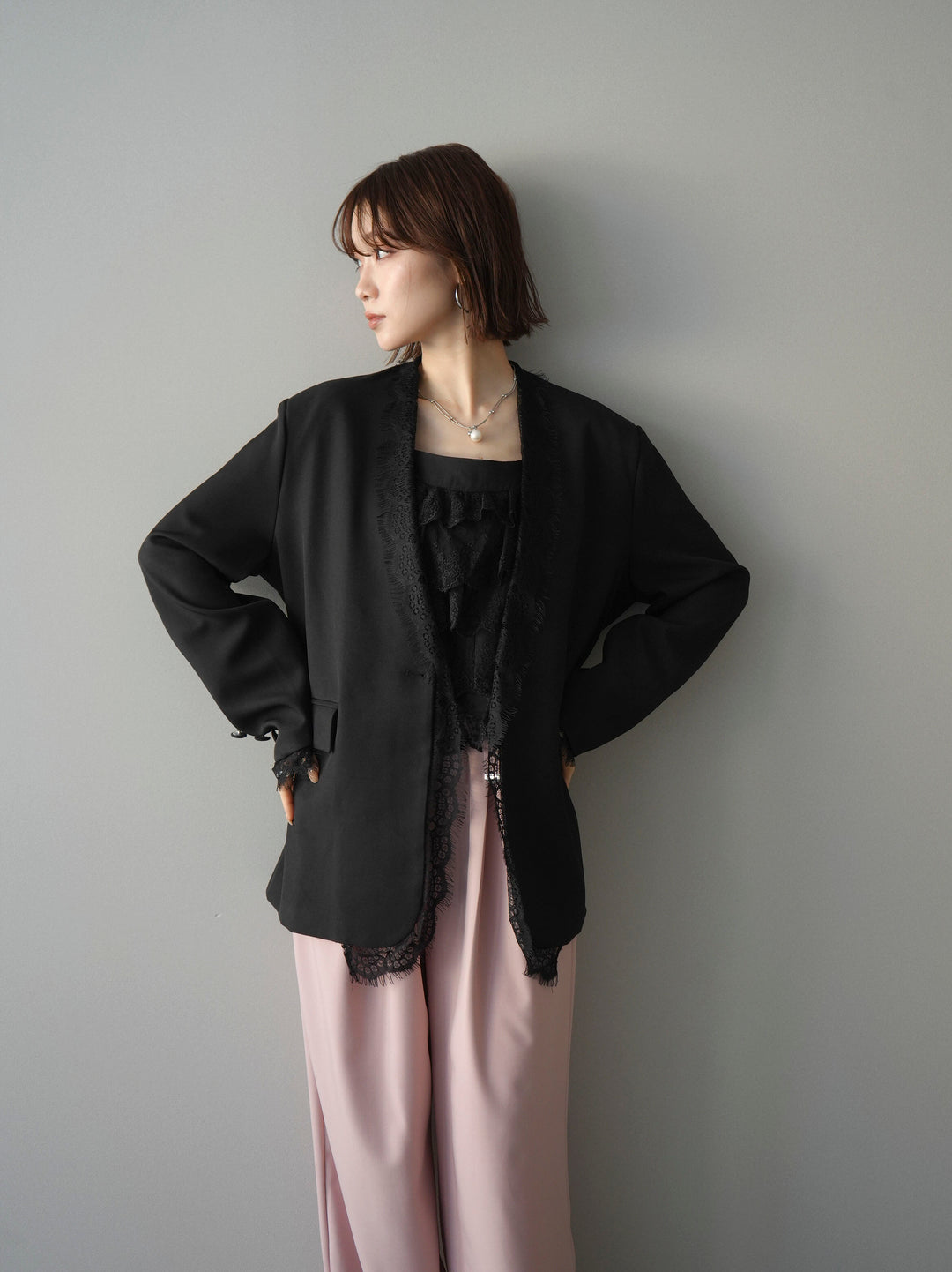 [SET]ノーカラーレースジャケット+ノーカラーレースジャケット(2set)