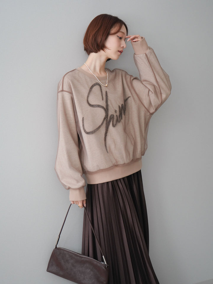 [SET]チュールレイヤードロゴスエットプルオーバー+サテンプリーツマキシスカート(2set)