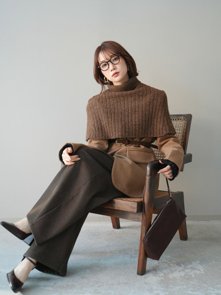 [20%オフ]ケープ付ノーカラージャケット/brown