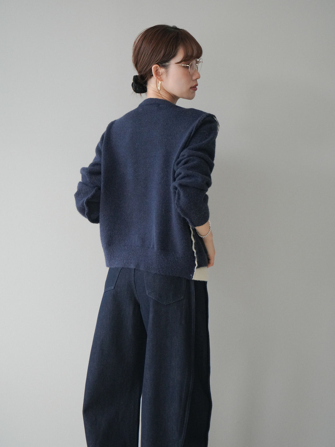 [SET]配色レイヤードニットカーディガン+選べるアクセセット(2set)