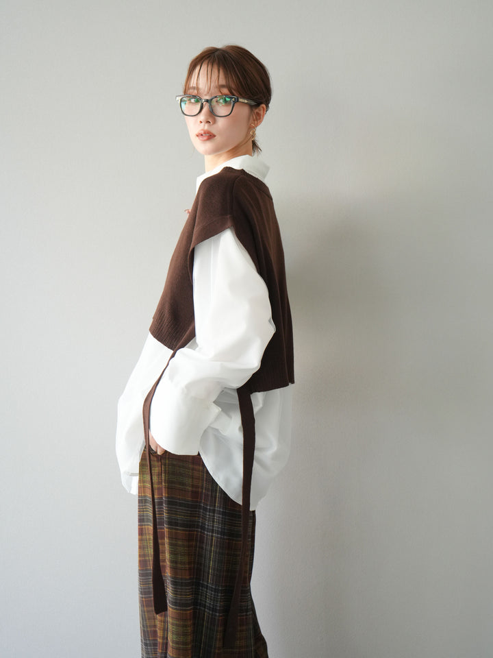 [予約]サイドリボンVネックショートニットベスト/ブラウン