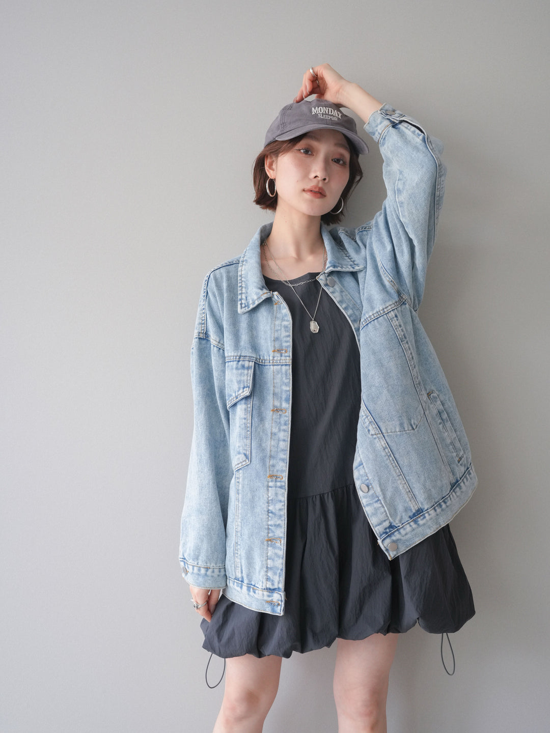 [予約]ドロストバルーンミニワンピース/charcoal