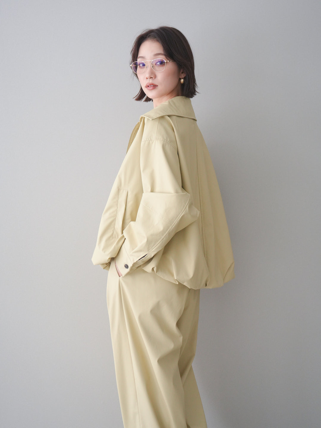 [予約]ウォッシャブルフェイクレザーバルーンジャケット/yellow