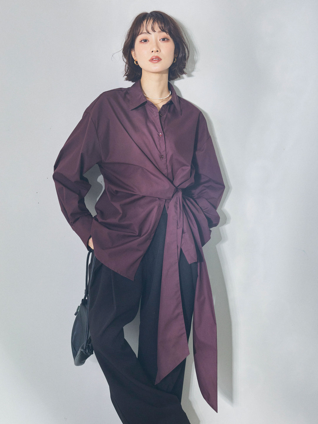 【Allure】[SET]ウエストアシメリボンシャツ+ウエストアシメリボンシャツ(2set)