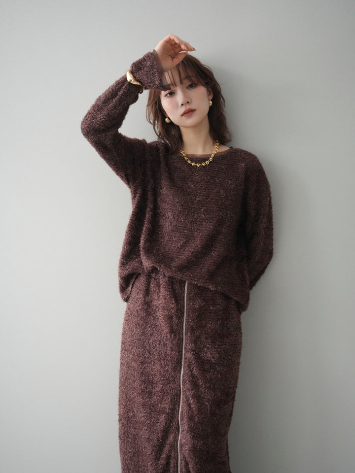 [予約]ラメシャギートップス/brown