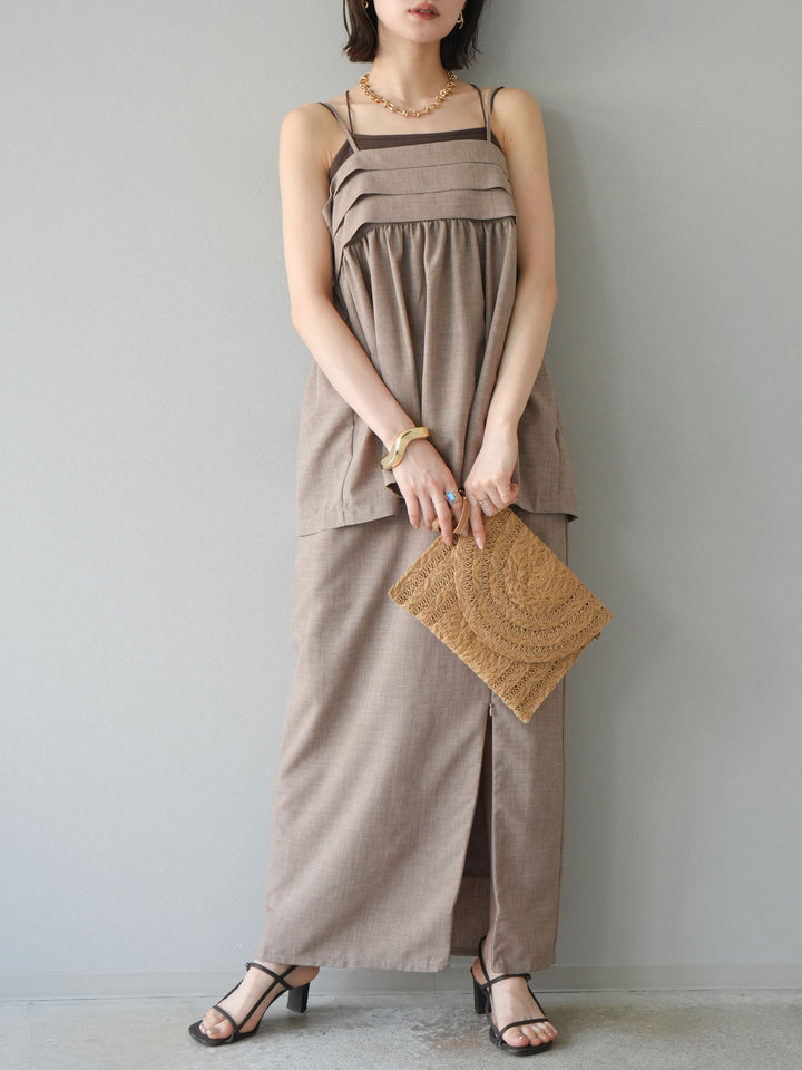 [予約]リネンライクZIPスリットタイトスカート/グレージュ