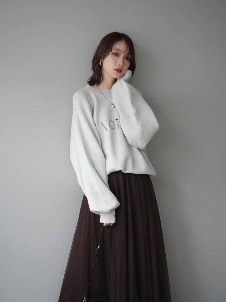 [予約]スウェットライクビーズロゴ刺繍ニットプルオーバー/oatmeal