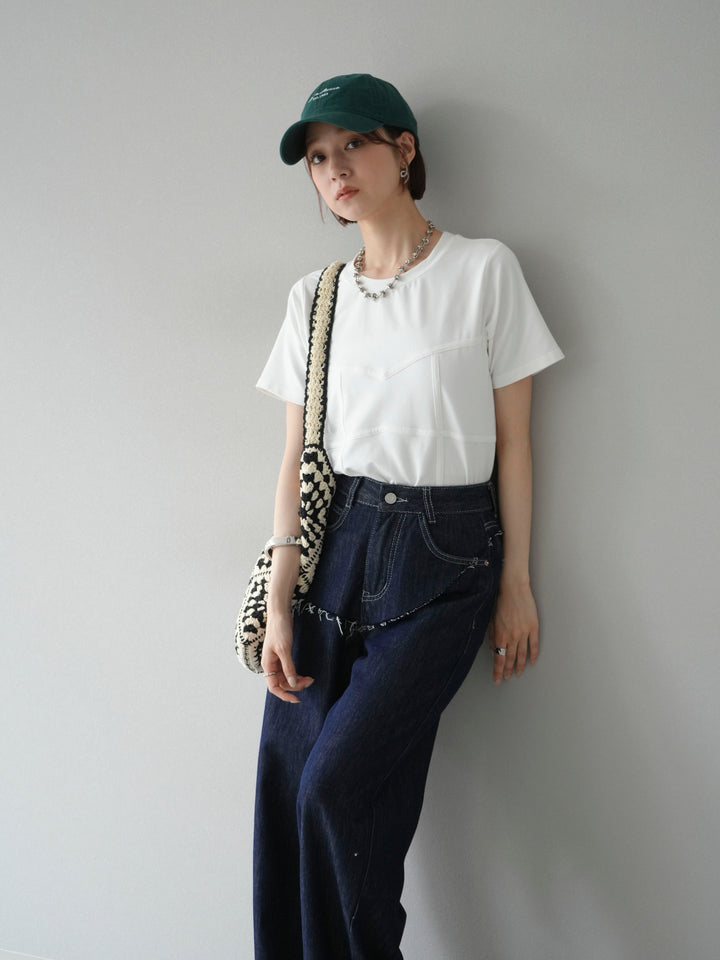 [SET]ビスチェデザインTシャツ+ヒップデザインデニムパンツ(2set)