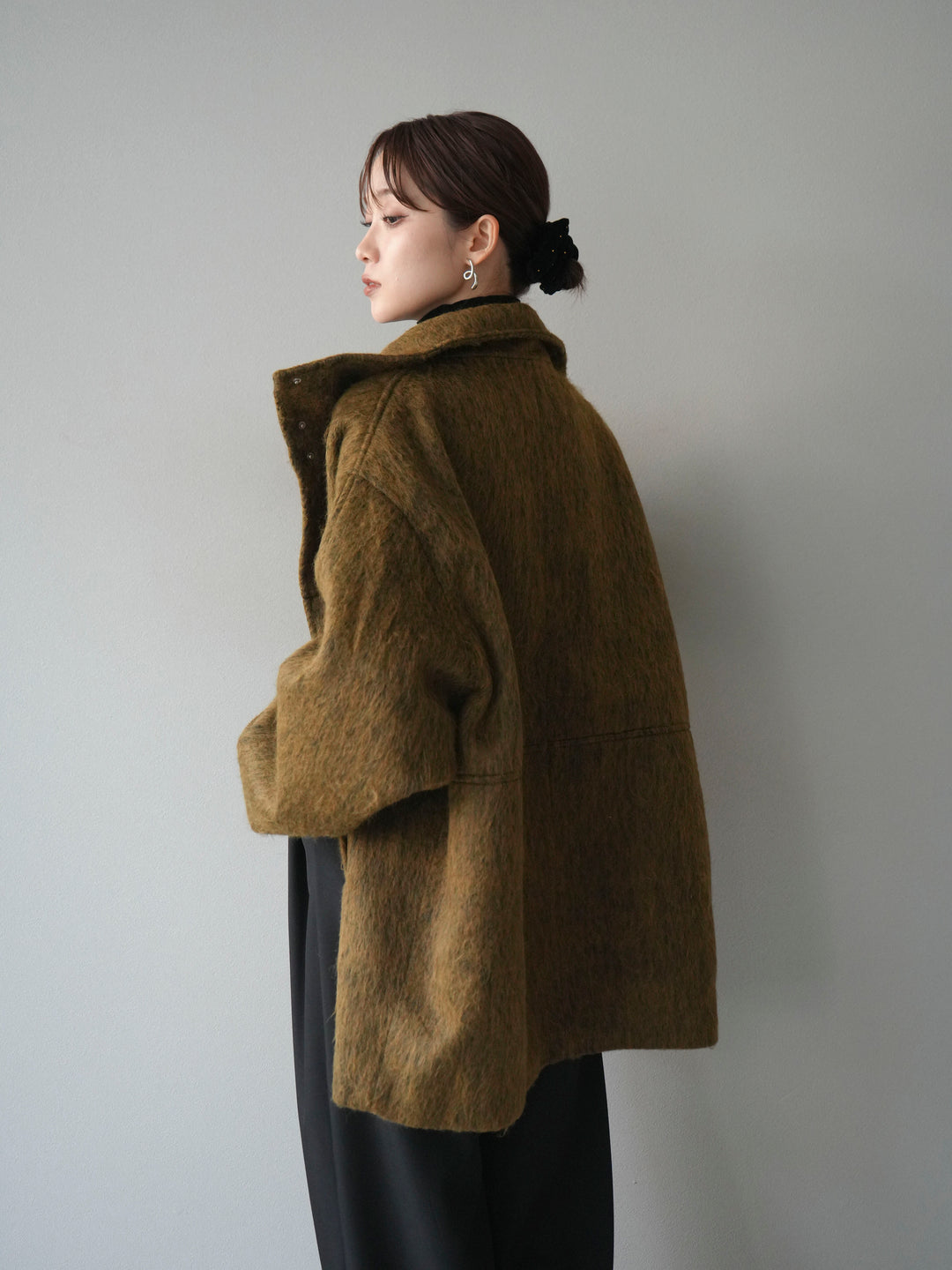 [予約]スタンドカラーシャギーコート/mustard