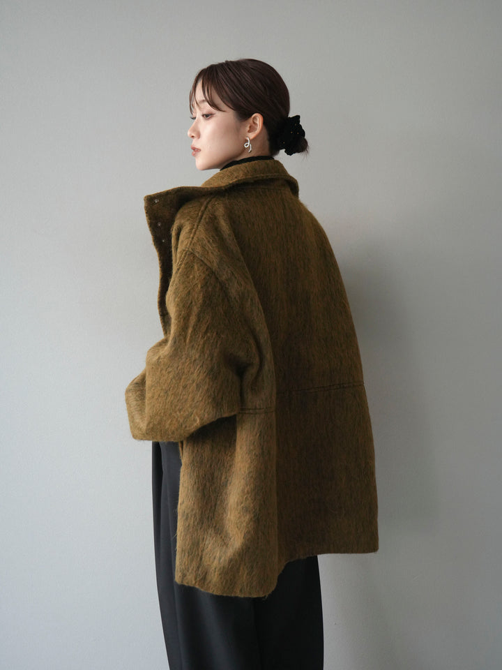 [予約]スタンドカラーシャギーコート/mustard