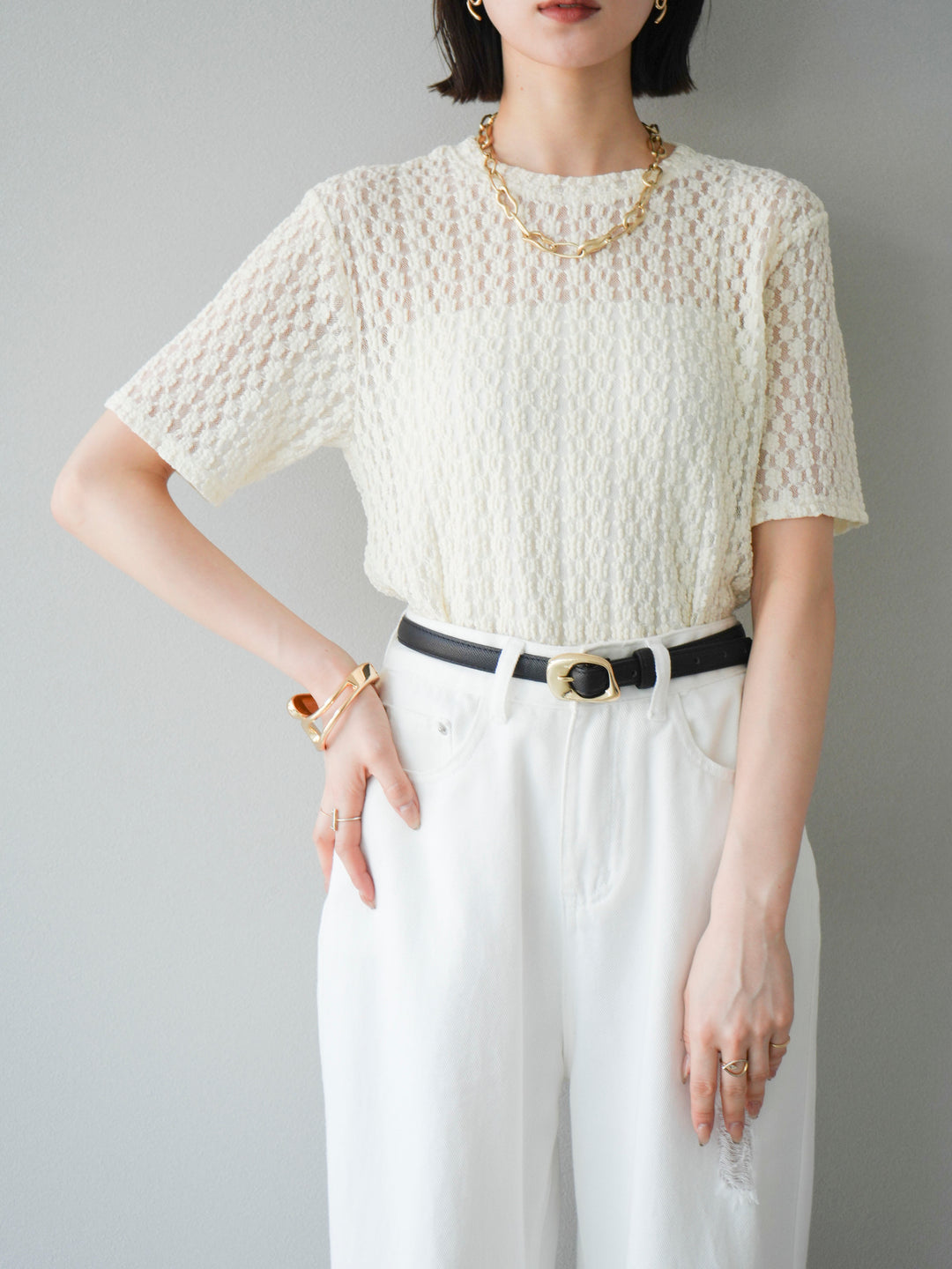 [SET]カットレースTシャツ+選べるアクセセット(2set)