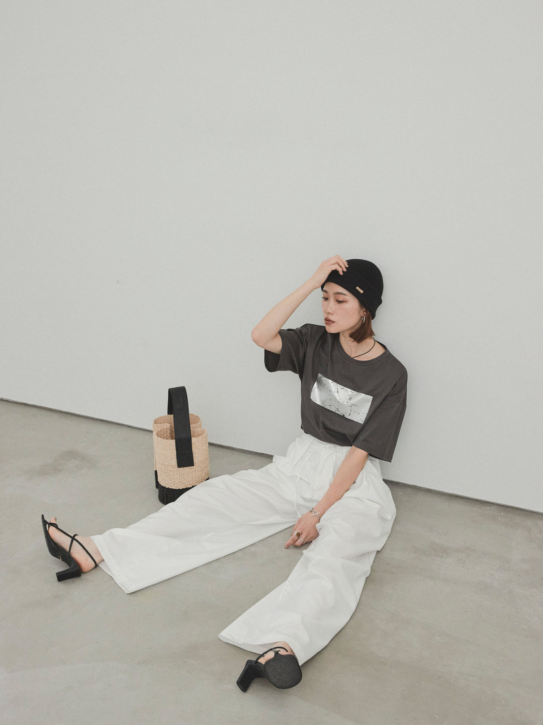 [予約]箔プリントドライタッチコットンTEE /チャコール