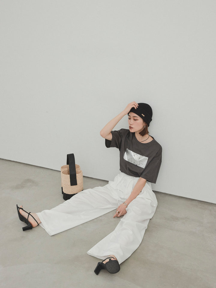 [予約]箔プリントドライタッチコットンTEE /チャコール