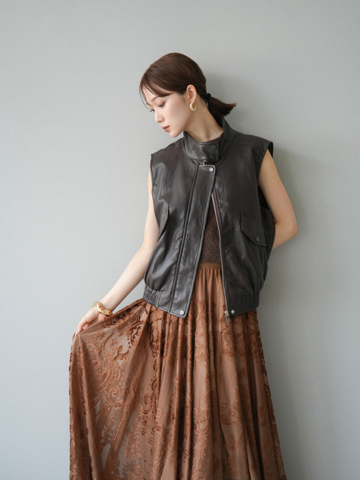 [予約]スリーブレスフェイクレザーブルゾン/ブラウン
