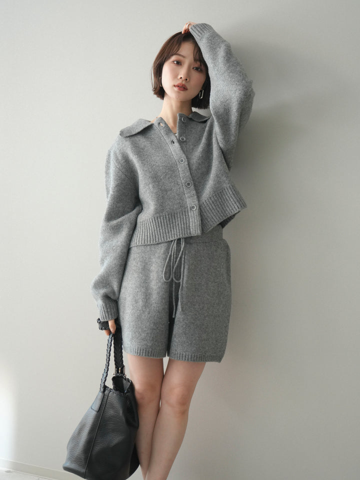 [予約]メランジニット襟付きクロップドカーディガン/gray