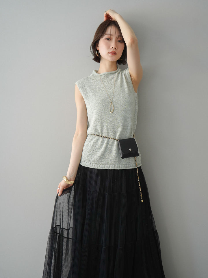 [予約]ノースリーブリネンタッチシアーニットプルオーバー/green