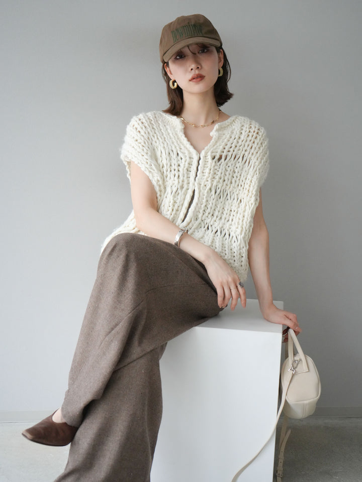 [予約]ハンドニットローピングベスト/アイボリー