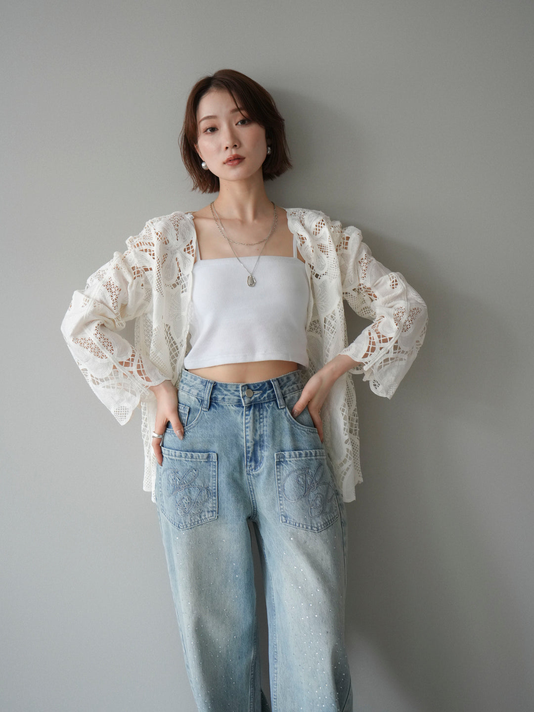 [予約]立体レーススカラップブラウス/white