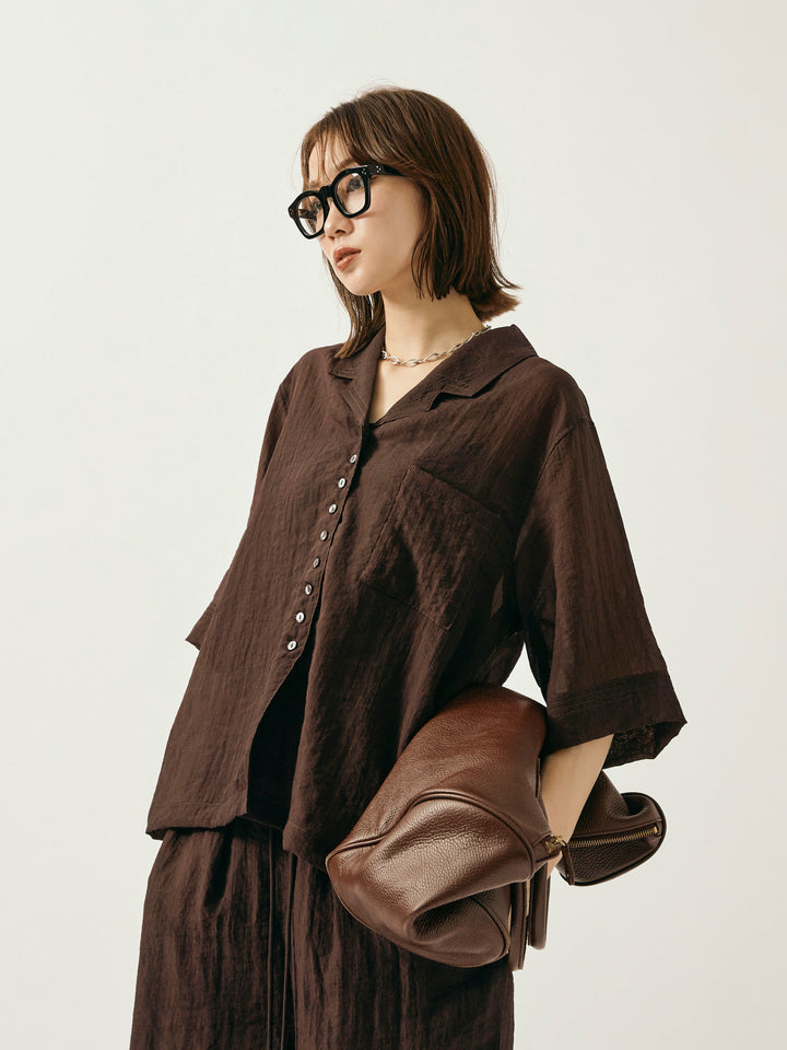 【Allure】[SET]シャイニースラブシアー開襟ハーフシャツ+シャイニースラブシアー開襟ハーフシャツ(2set)