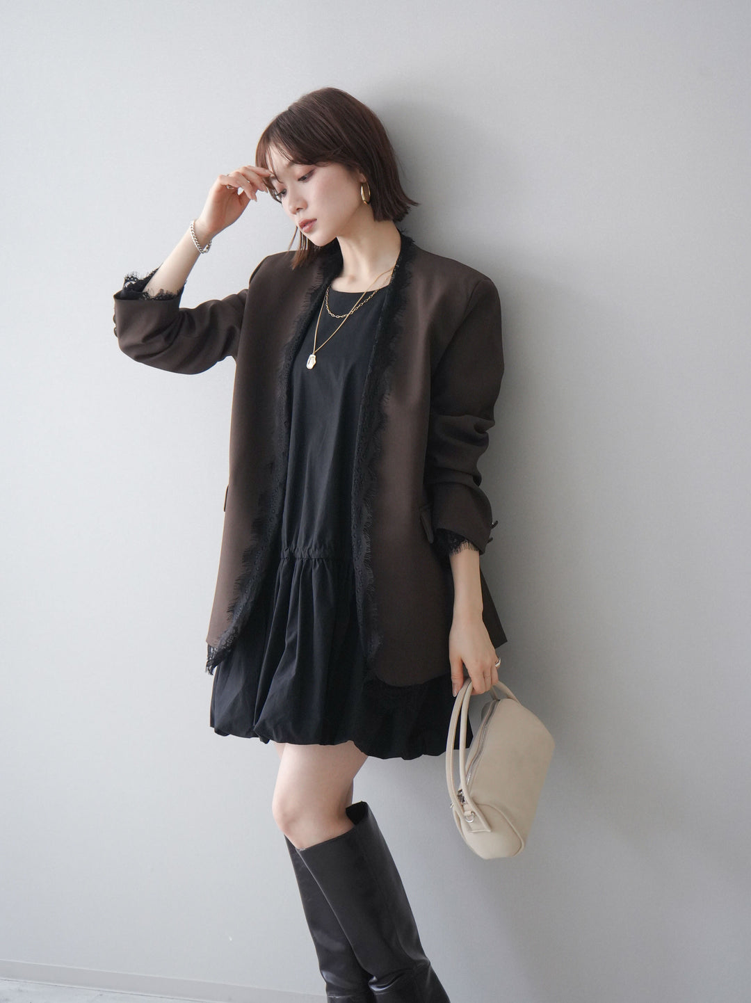 [予約]ノースリバルーンミニワンピース/black