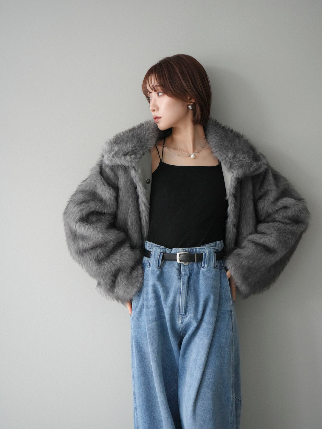 [20%オフ]MIXファースタンドネックショートジャケット/gray