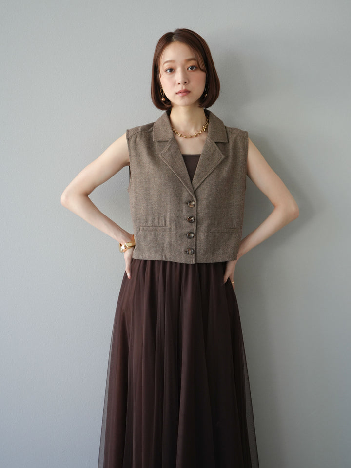 [予約]ツイードタッチテーラードジレ/ブラウン