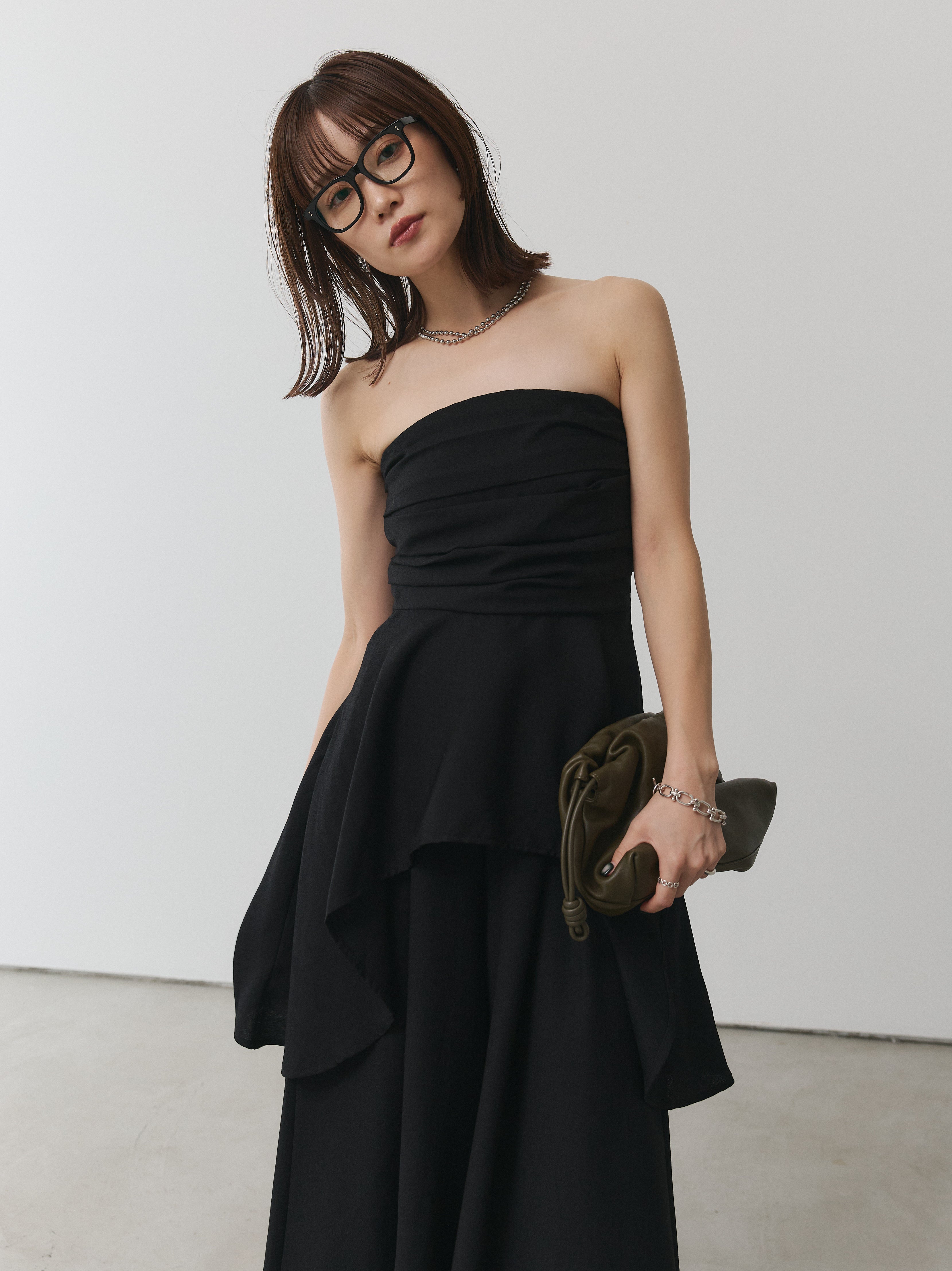 新品未使用　CHIEKO+ plume Layered Top 黒　38 SET]ぺプラムベアトップス＆ワイドパンツSET UP/ブラック – Lumier