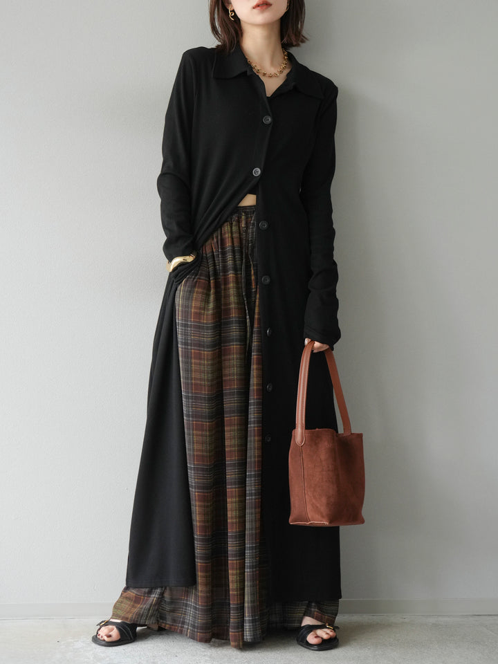 [予約]襟付きカットリブボタンワンピース/ブラック