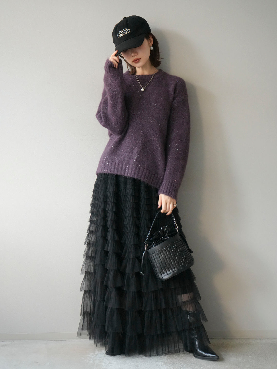 [予約]スパンコールニットプルオーバー/パープル
