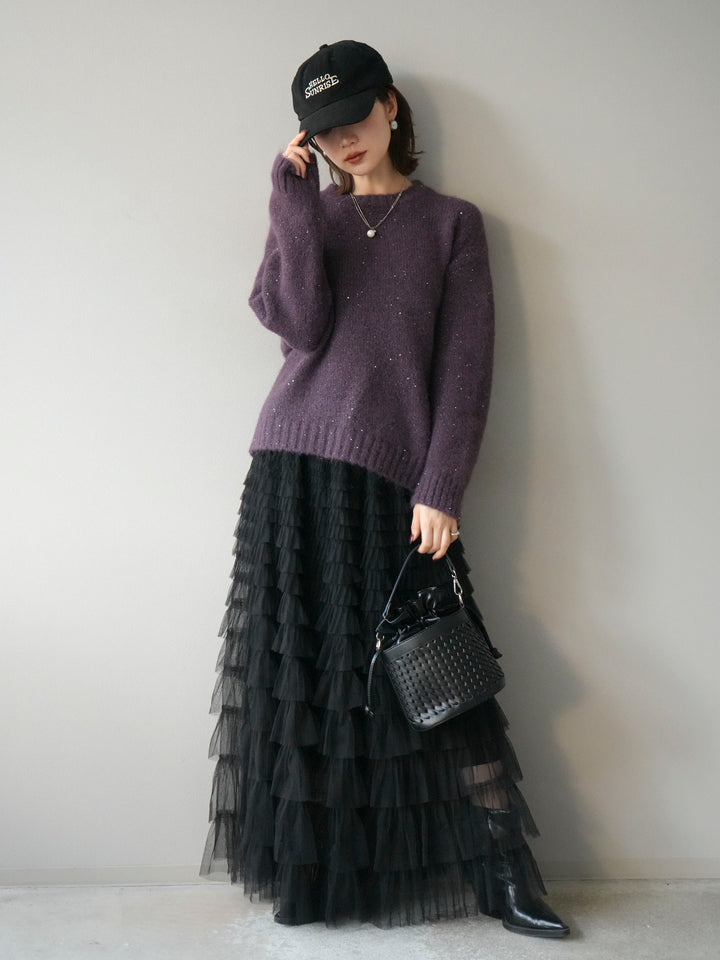 [予約]スパンコールニットプルオーバー/パープル