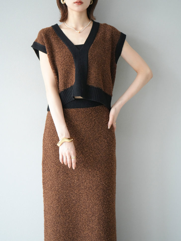 [予約]ブークレバイカラーニットベスト/ブラウン