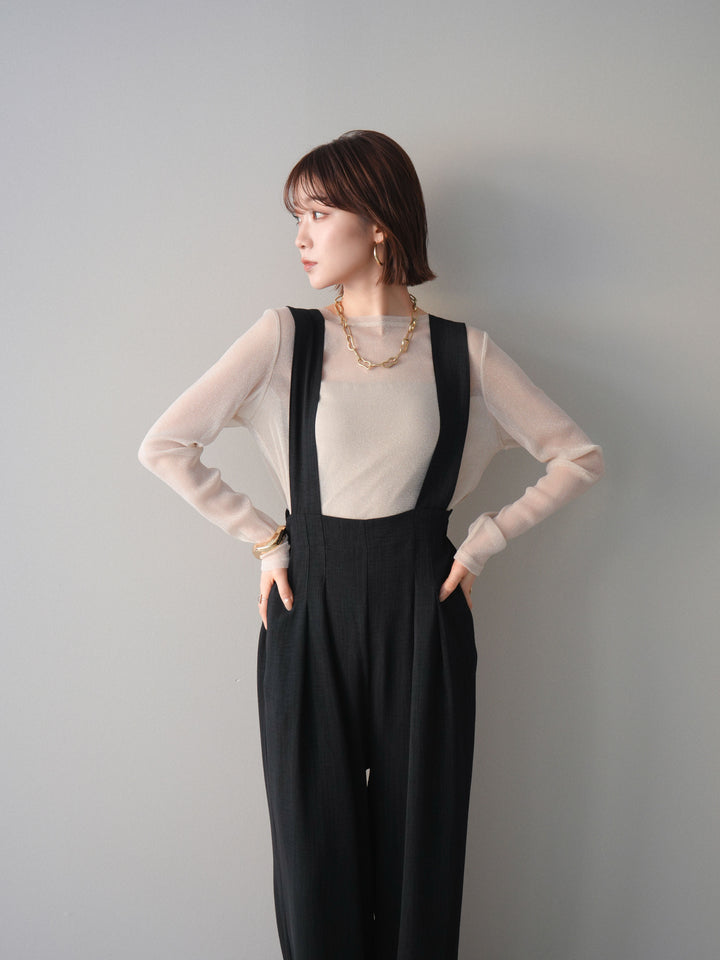 [予約]シボ加工ハイウエストタックサロペット/black