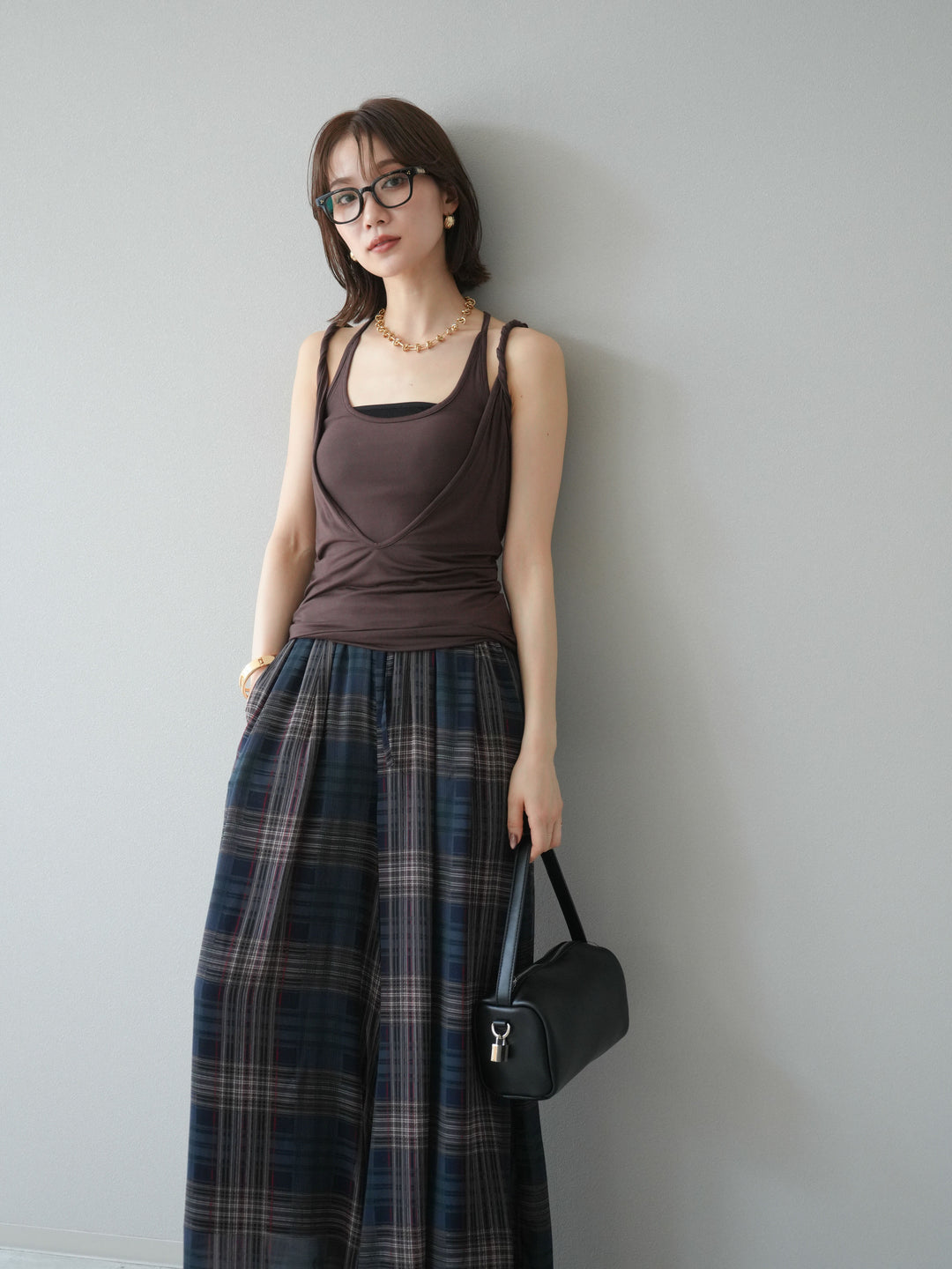 [予約]レイヤードツイストタンクトップ/ブラウン