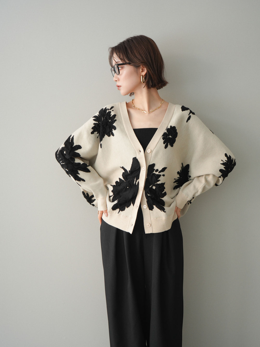 [SET]フラワージャガードニットカーディガン+フラワージャガードニットカーディガン(2set)