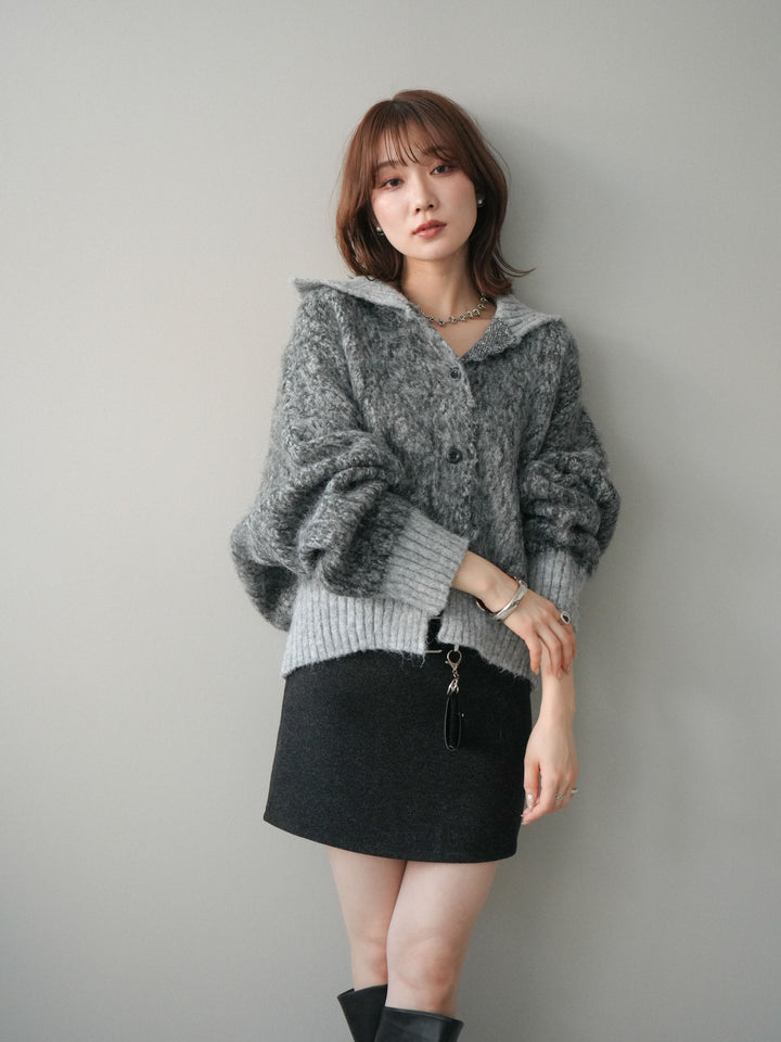 [予約]リブ切替メランジニットカーディガン/charcoal