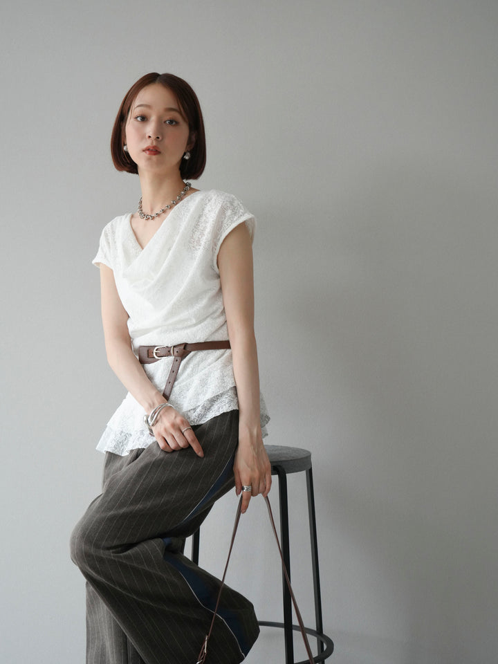 [予約]サイドラインストライプワイドパンツ/ブラウン