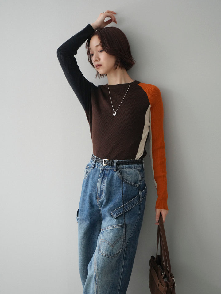 [SET]バイカラーラグランニットトップス+選べるアクセセット(2set)