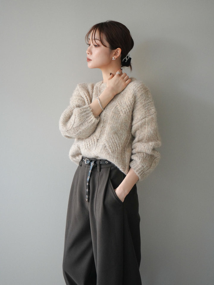 [予約]ワイドケーブルミックスニットプルオーバー/ivory